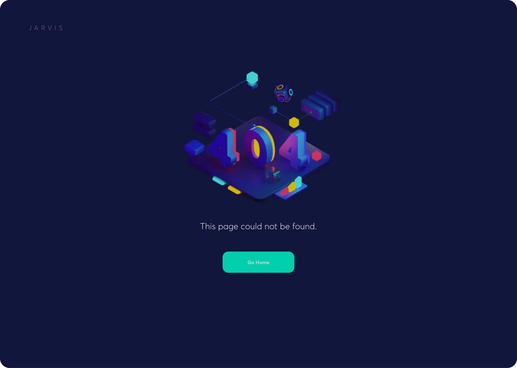 404 screen, 'This page could not be found', with a 3D illustration